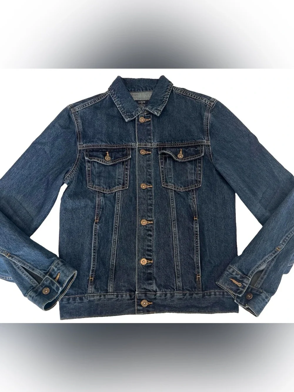 EUC J. Crew Jacket Mens S Blue Denim Trucker Button Front Pockets Cotton Classic
